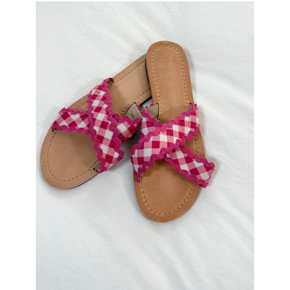 Draper James Pink Gingham Ric Rac Slide Sandals Size 8.5 - Picture 2 of 5